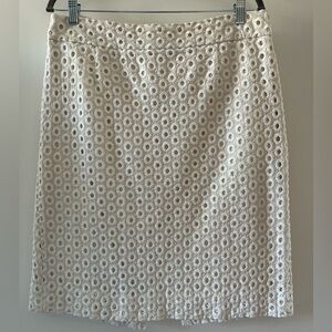 J.Crew Elegant White Eyelet Pencil Cotton Skirt Size 12